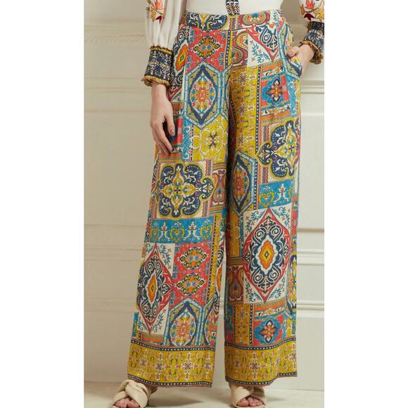 Anthropologie Ranna Gill Giana Wide Leg Linen Pants Multicolor Size S - Picture 2 of 9
